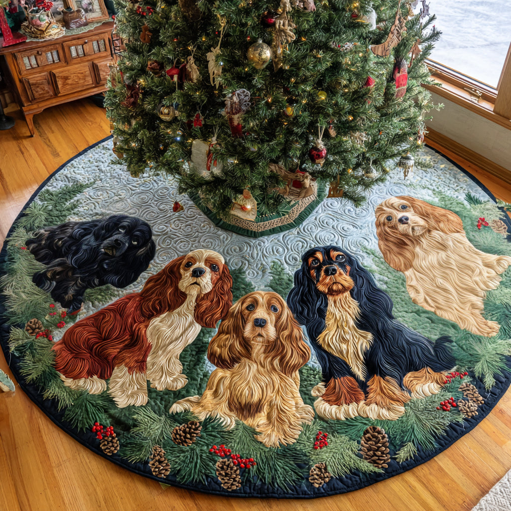 Cocker Carol Night Christmas Quilted Tree Skirt-Myprintsy