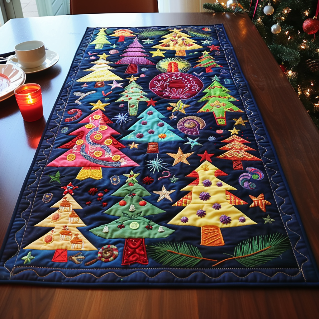 Colorful Christmas Quilted Table Runner VTQ-Myprintsy