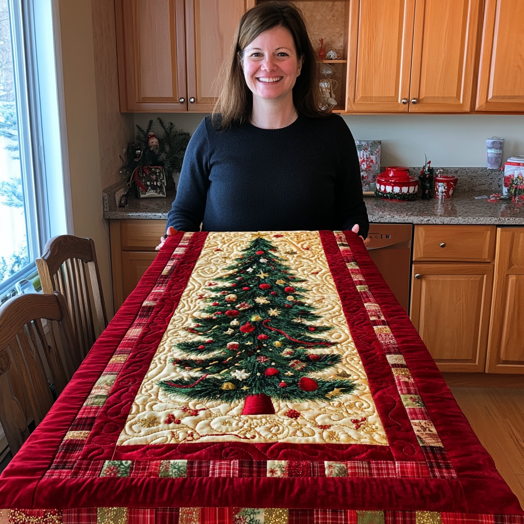 Colorful Christmas Tree Quilted Table Runner VTQ-Myprintsy