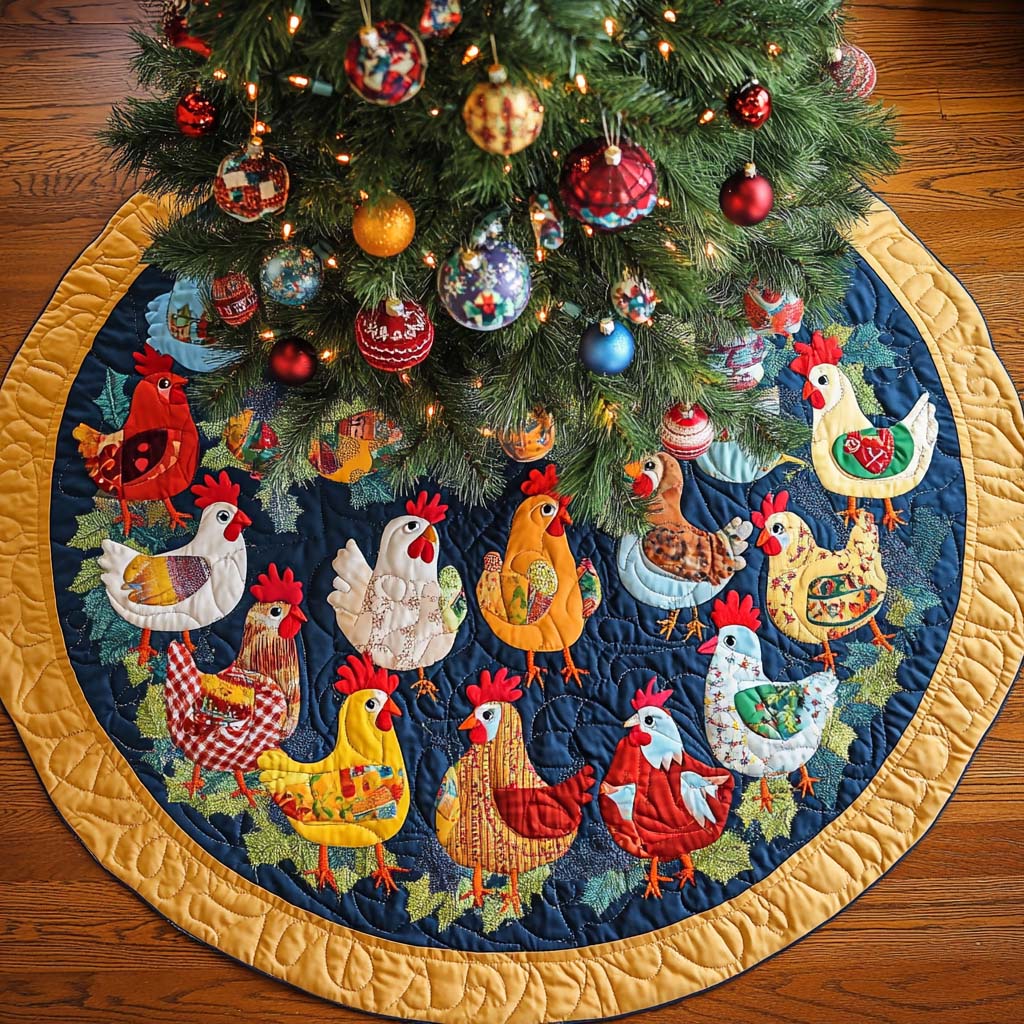 Colorful Flock Christmas Quilted Tree Skirt-Myprintsy