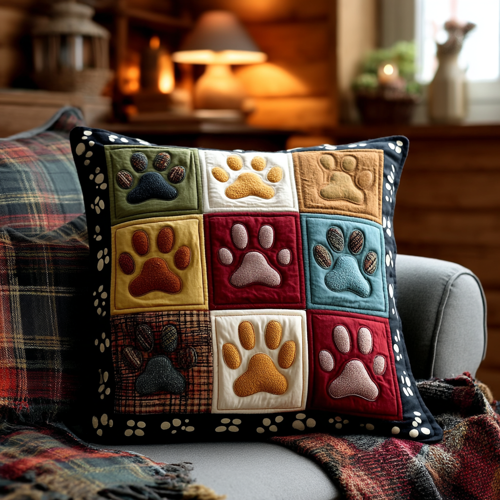 Colorful Paw Patchwork Quilted Pillow Case VTQ-Myprintsy