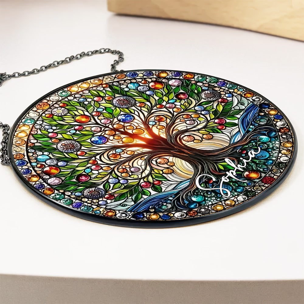 Colorful Tree of Life - Personalized Stained Glass Window Hanging Suncatcher-Myprintsy