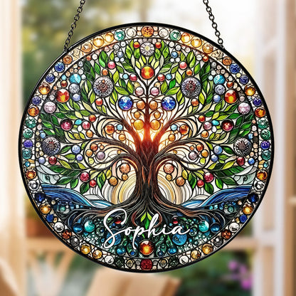 Colorful Tree of Life - Personalized Stained Glass Window Hanging Suncatcher-Myprintsy