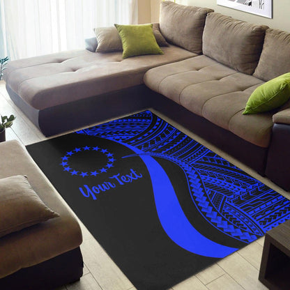 Cook Islands Custom Personalised Area Rug - Blue Polynesian Tentacle Tribal Pattern-Myprintsy