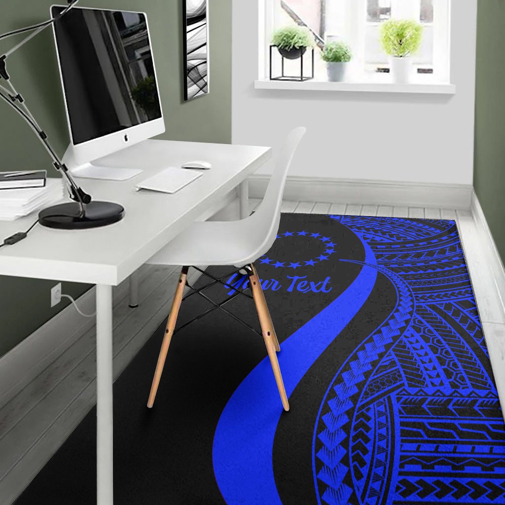 Cook Islands Custom Personalised Area Rug - Blue Polynesian Tentacle Tribal Pattern-Myprintsy