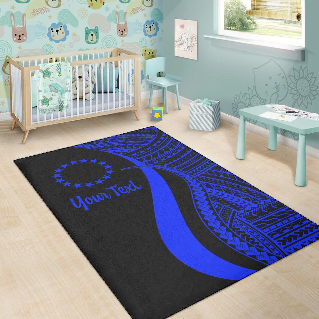 Cook Islands Custom Personalised Area Rug - Blue Polynesian Tentacle Tribal Pattern-Myprintsy