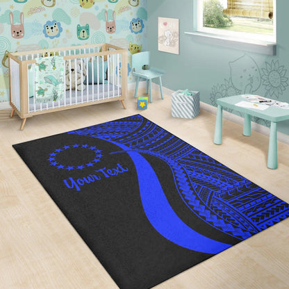 Cook Islands Custom Personalised Area Rug - Blue Polynesian Tentacle Tribal Pattern-Myprintsy