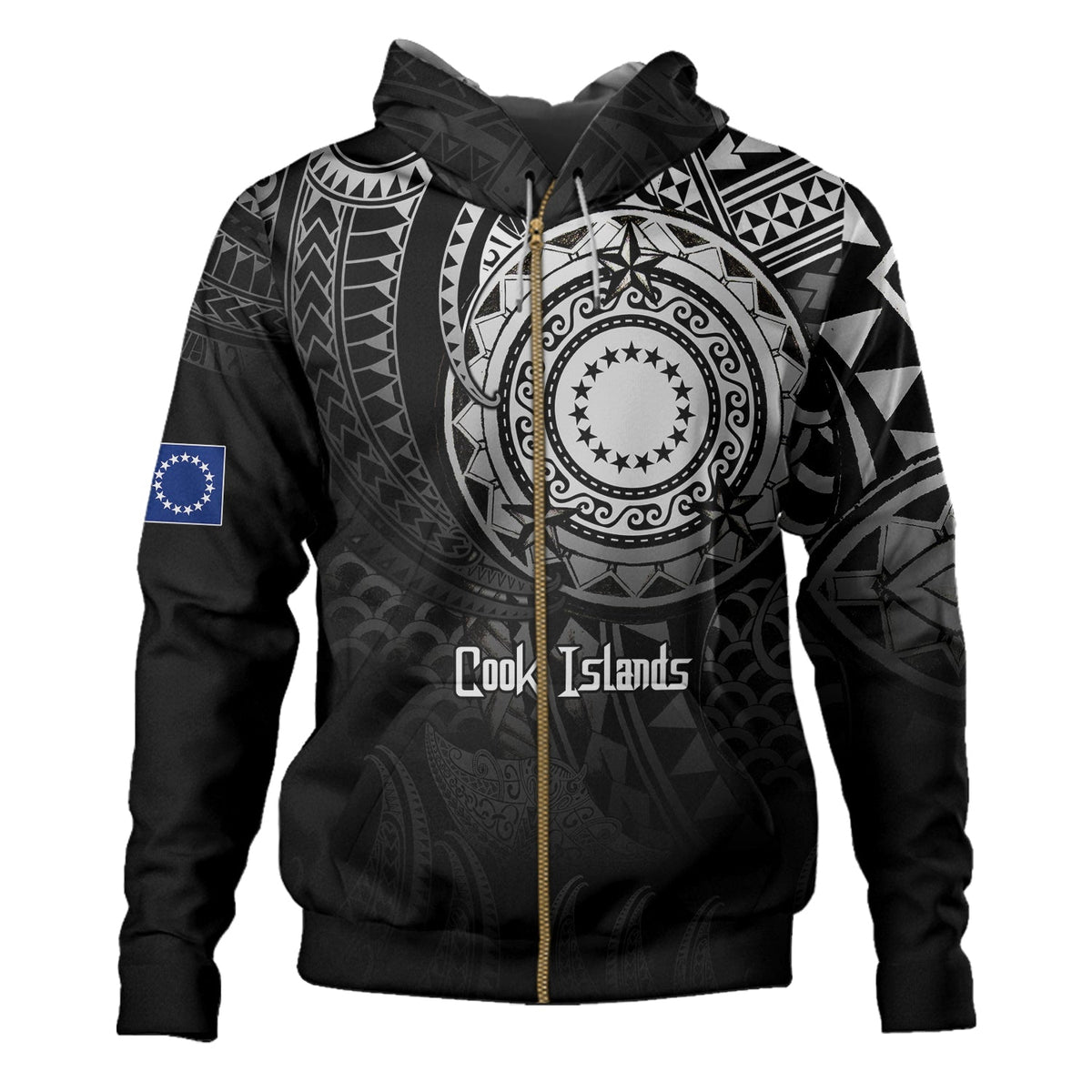 Cook Islands Hoodie Pearl Of The Pacific Black Polynesian Tattau-Myprintsy