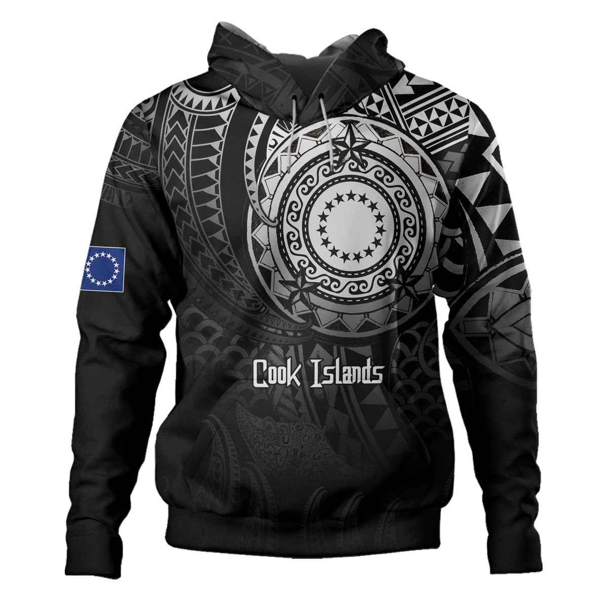 Cook Islands Hoodie Pearl Of The Pacific Black Polynesian Tattau-Myprintsy