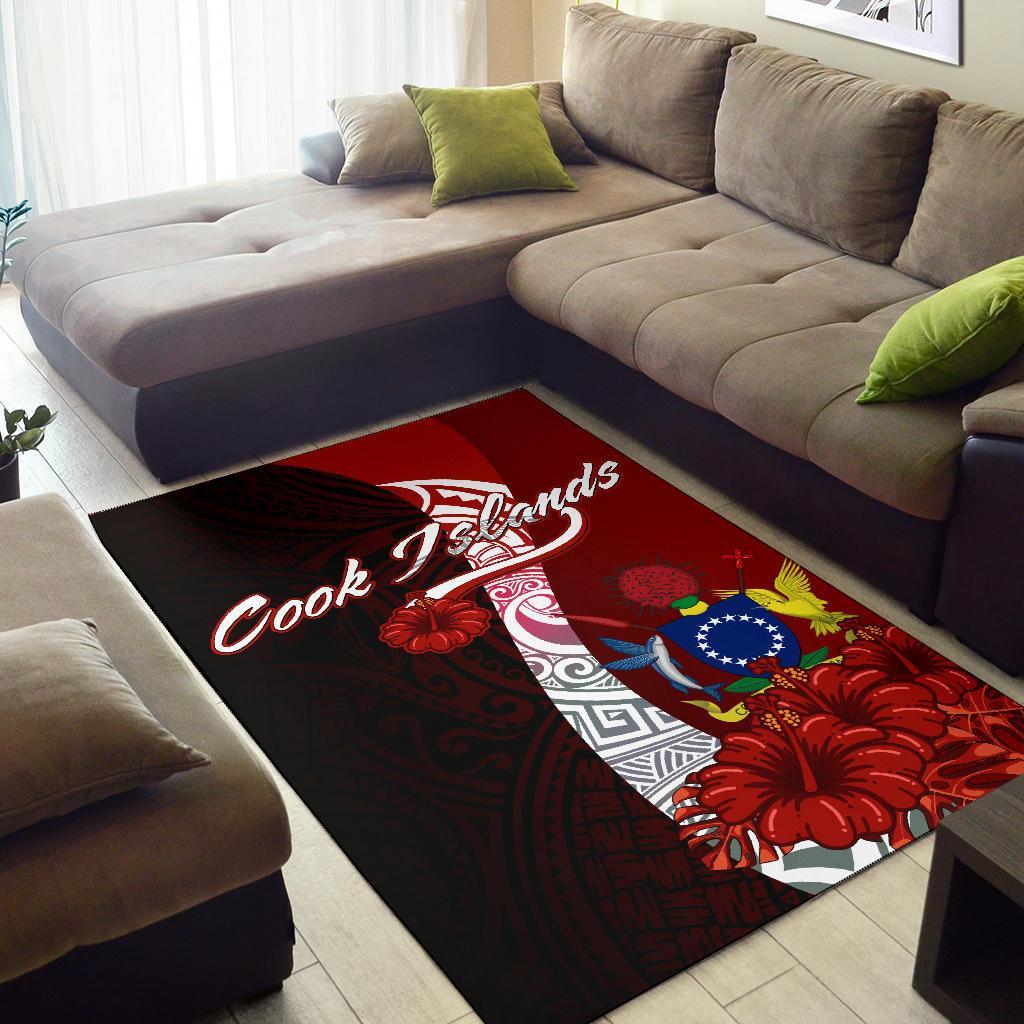 Cook Islands Polynesian Area Rug - Coat Of Arm With Hibiscus-Myprintsy