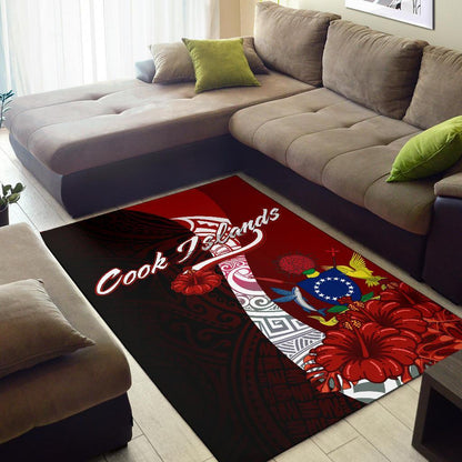 Cook Islands Polynesian Area Rug - Coat Of Arm With Hibiscus-Myprintsy