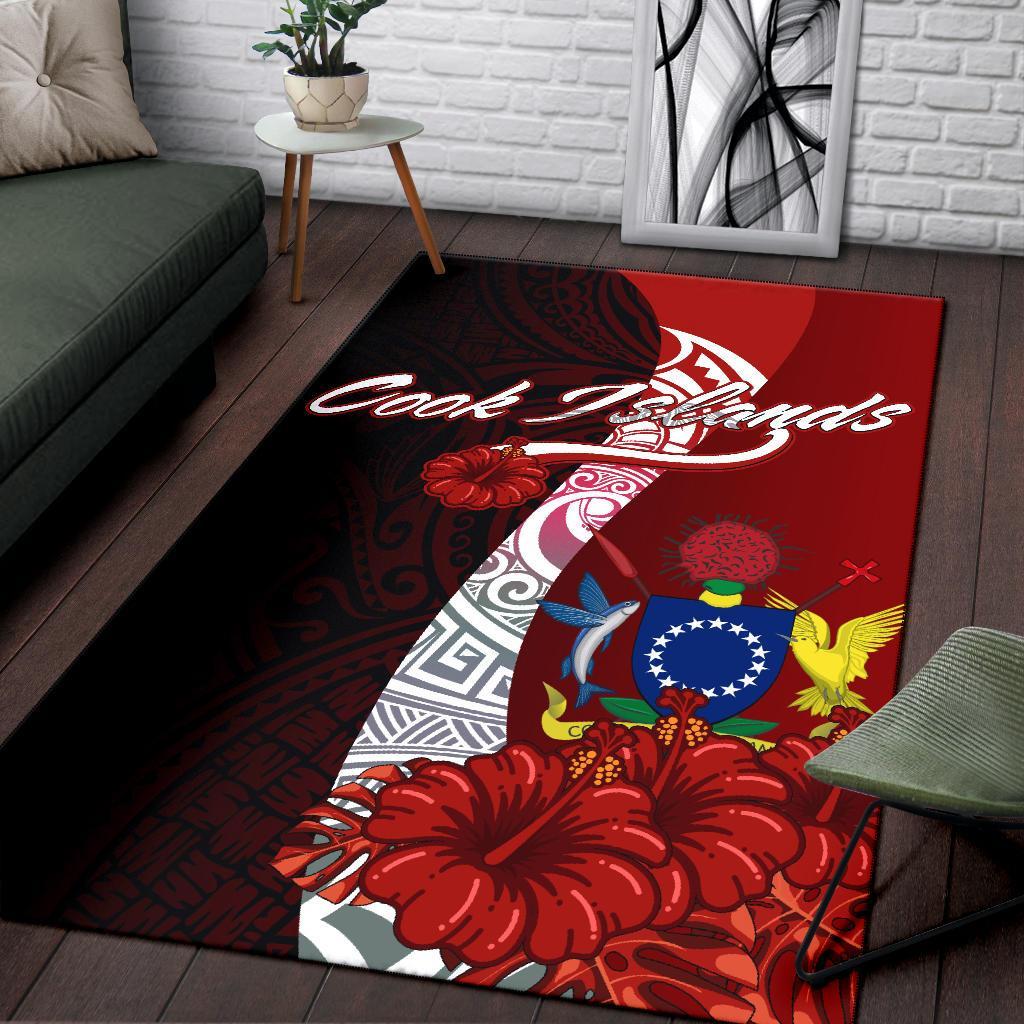 Cook Islands Polynesian Area Rug - Coat Of Arm With Hibiscus-Myprintsy
