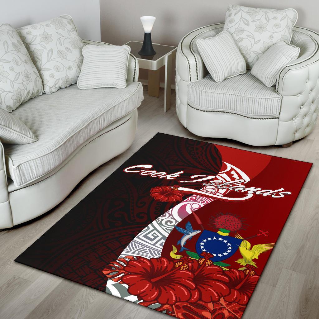 Cook Islands Polynesian Area Rug - Coat Of Arm With Hibiscus-Myprintsy