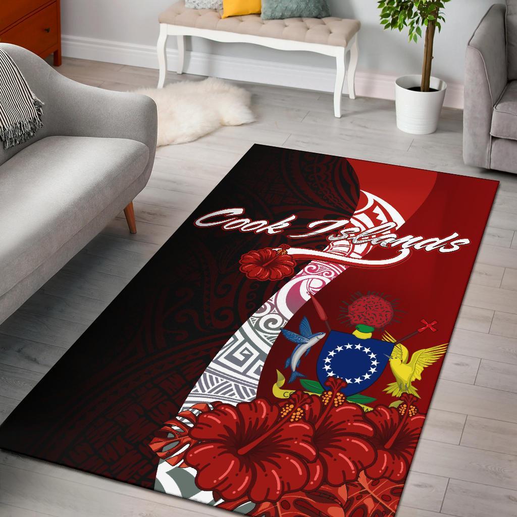 Cook Islands Polynesian Area Rug - Coat Of Arm With Hibiscus-Myprintsy