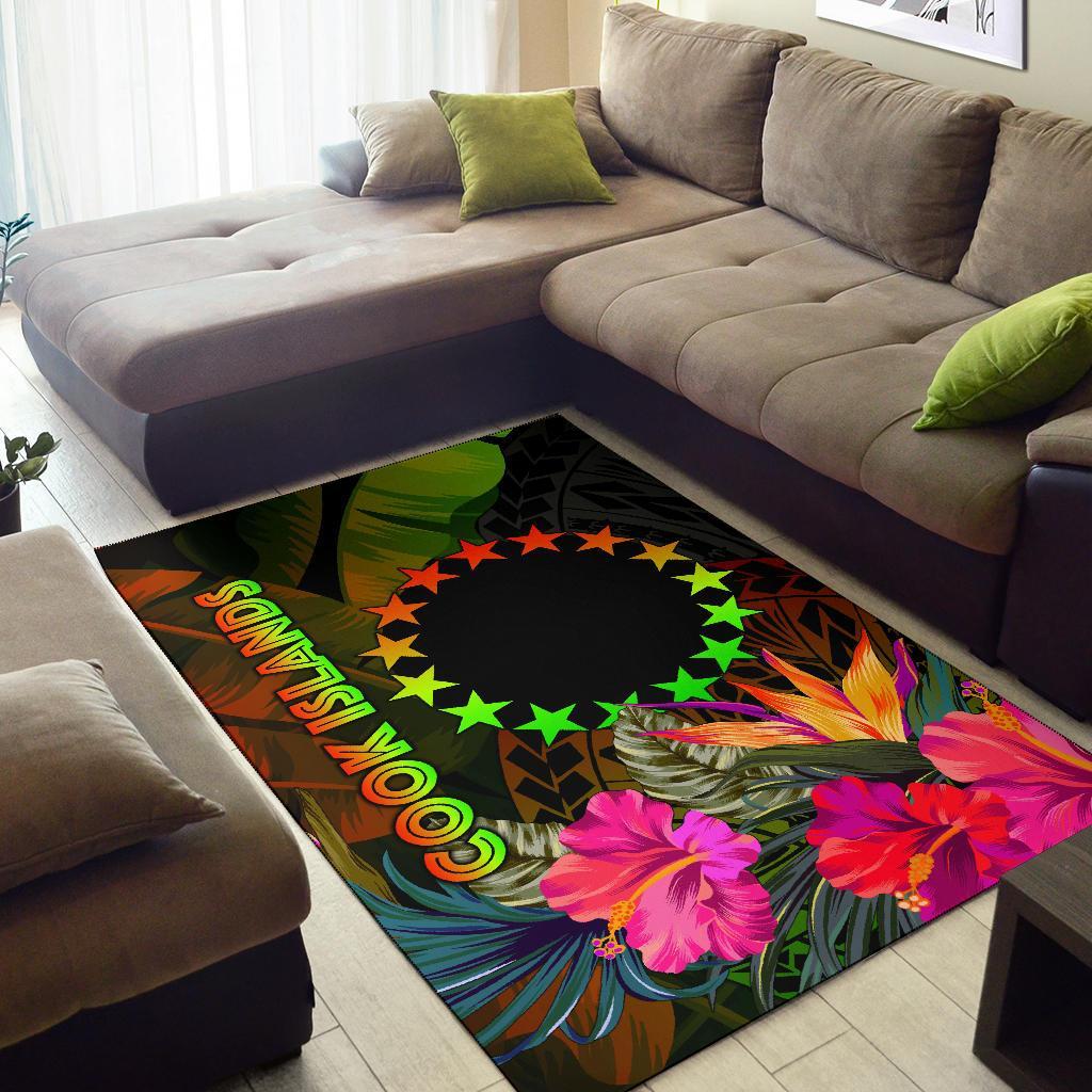 Cook Islands Polynesian Area Rug - Hibiscus and Banana Leaves-Myprintsy