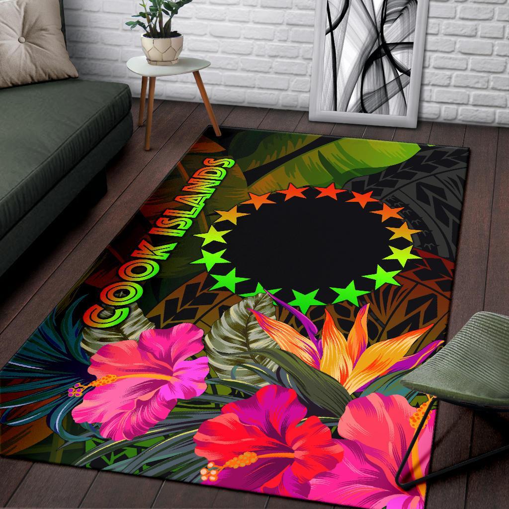 Cook Islands Polynesian Area Rug - Hibiscus and Banana Leaves-Myprintsy