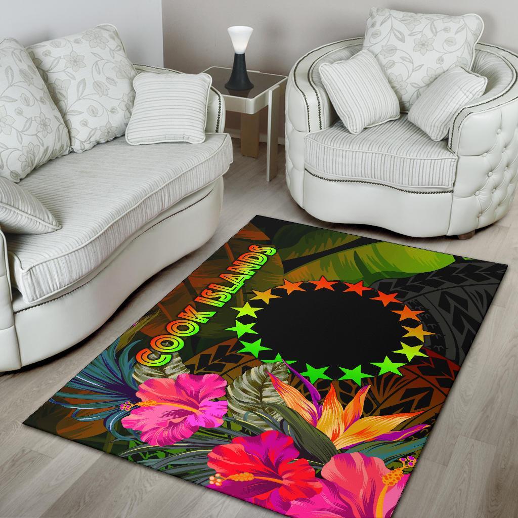 Cook Islands Polynesian Area Rug - Hibiscus and Banana Leaves-Myprintsy