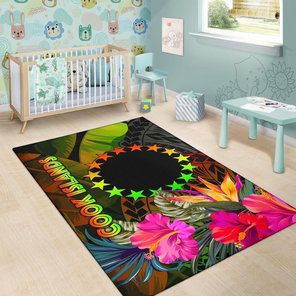Cook Islands Polynesian Area Rug - Hibiscus and Banana Leaves-Myprintsy