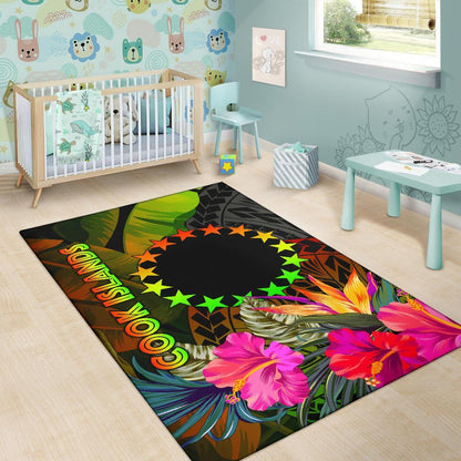 Cook Islands Polynesian Area Rug - Hibiscus and Banana Leaves-Myprintsy