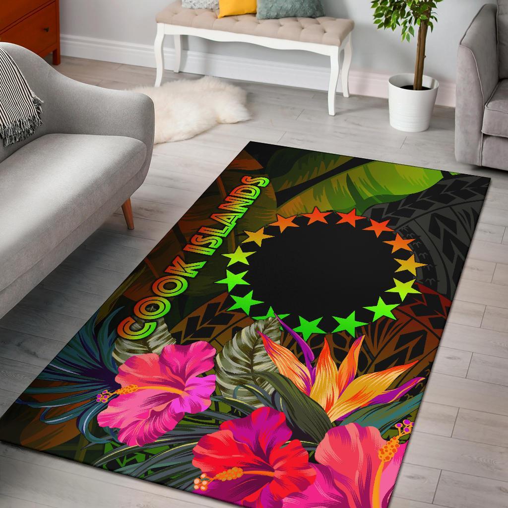 Cook Islands Polynesian Area Rug - Hibiscus and Banana Leaves-Myprintsy