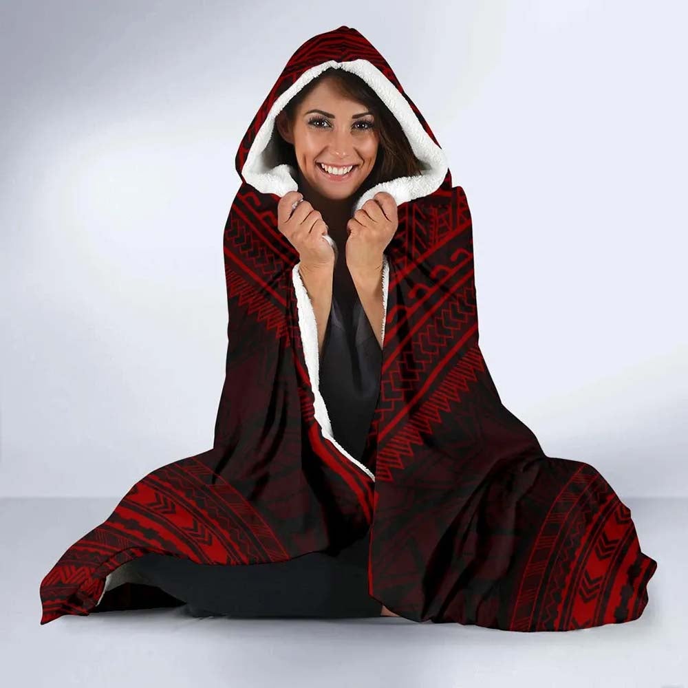 Cook Islands Polynesian Chief Hooded Blanket - Red Version-Myprintsy