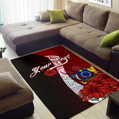Cook Islands Polynesian Custom Personalised Area Rug - Coat Of Arm With Hibiscus-Myprintsy