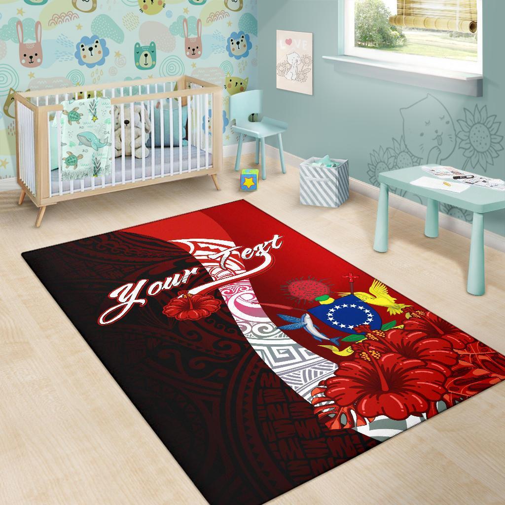 Cook Islands Polynesian Custom Personalised Area Rug - Coat Of Arm With Hibiscus-Myprintsy