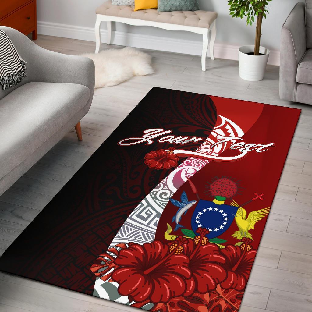 Cook Islands Polynesian Custom Personalised Area Rug - Coat Of Arm With Hibiscus-Myprintsy