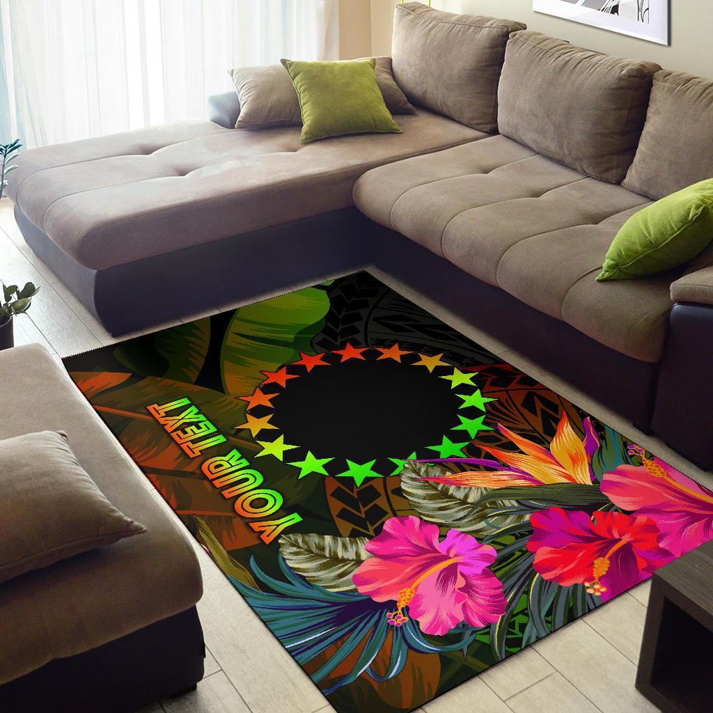 Cook Islands Polynesian Personalised Area Rug - Hibiscus and Banana Leaves-Myprintsy