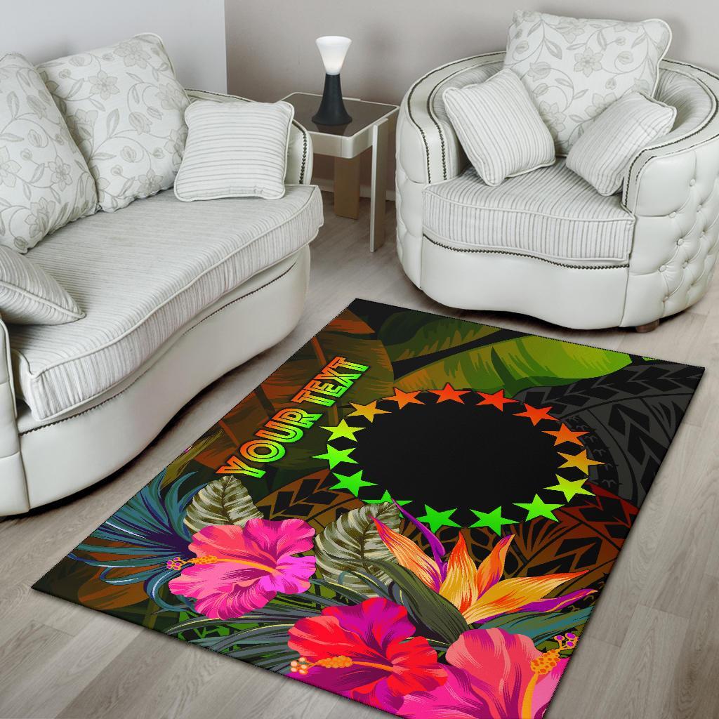 Cook Islands Polynesian Personalised Area Rug - Hibiscus and Banana Leaves-Myprintsy