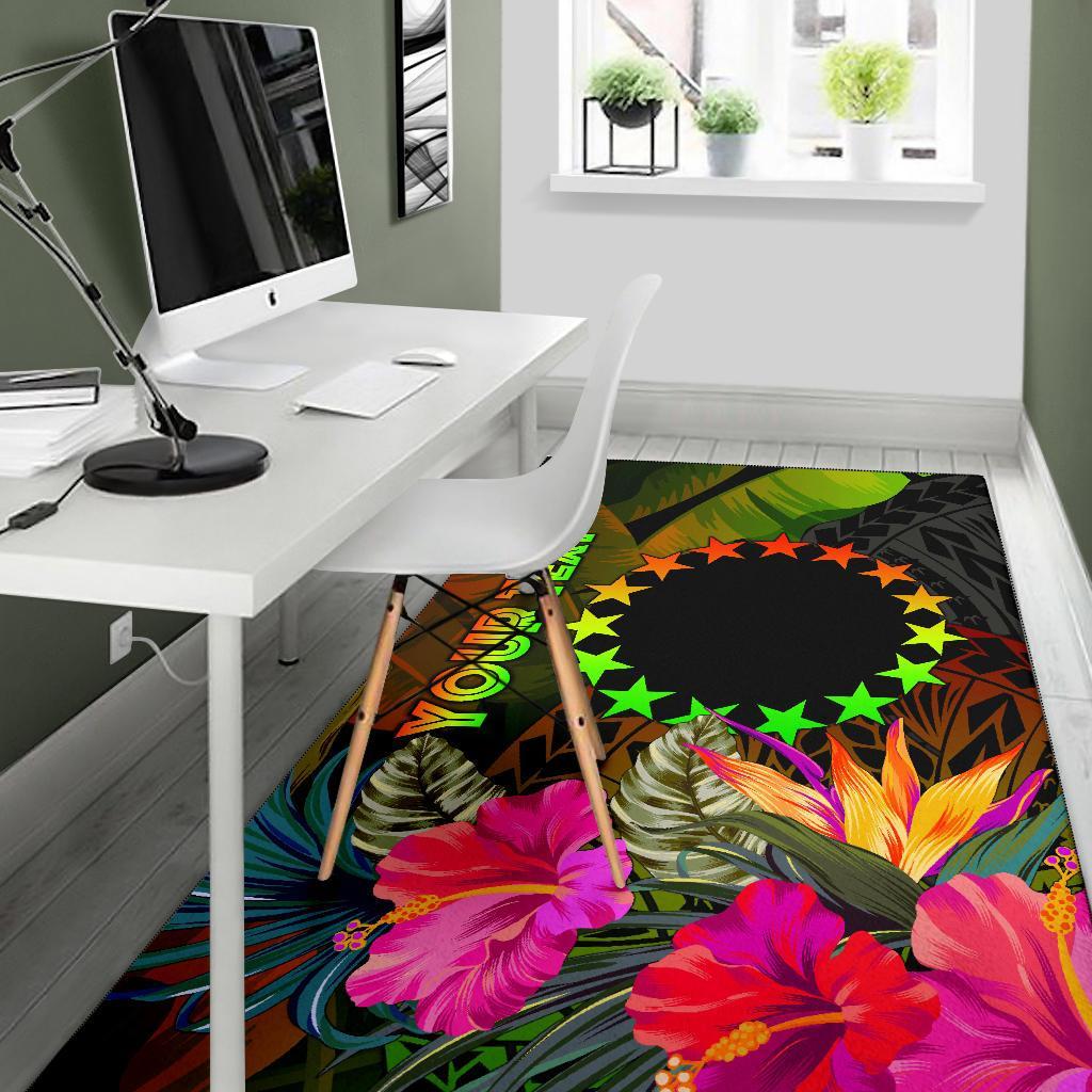 Cook Islands Polynesian Personalised Area Rug - Hibiscus and Banana Leaves-Myprintsy