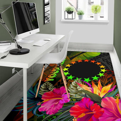 Cook Islands Polynesian Personalised Area Rug - Hibiscus and Banana Leaves-Myprintsy