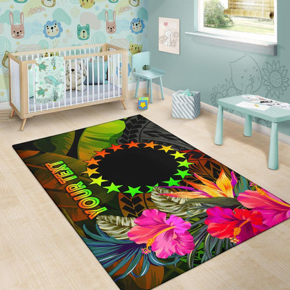 Cook Islands Polynesian Personalised Area Rug - Hibiscus and Banana Leaves-Myprintsy