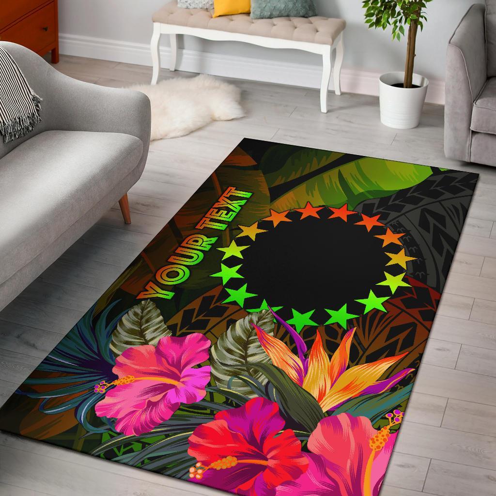 Cook Islands Polynesian Personalised Area Rug - Hibiscus and Banana Leaves-Myprintsy
