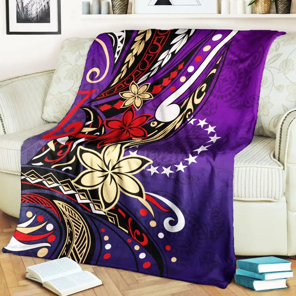 Cook Islands Premium Blanket - Tribal Flower With Special Turtles Purple Color-Myprintsy