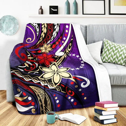 Cook Islands Premium Blanket - Tribal Flower With Special Turtles Purple Color-Myprintsy