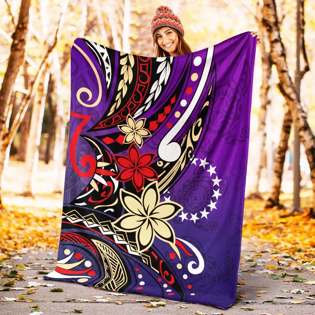 Cook Islands Premium Blanket - Tribal Flower With Special Turtles Purple Color-Myprintsy