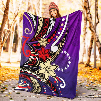 Cook Islands Premium Blanket - Tribal Flower With Special Turtles Purple Color-Myprintsy