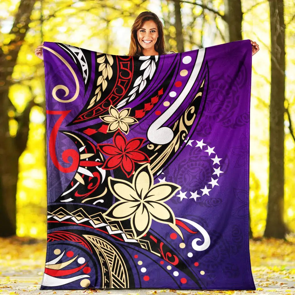 Cook Islands Premium Blanket - Tribal Flower With Special Turtles Purple Color-Myprintsy