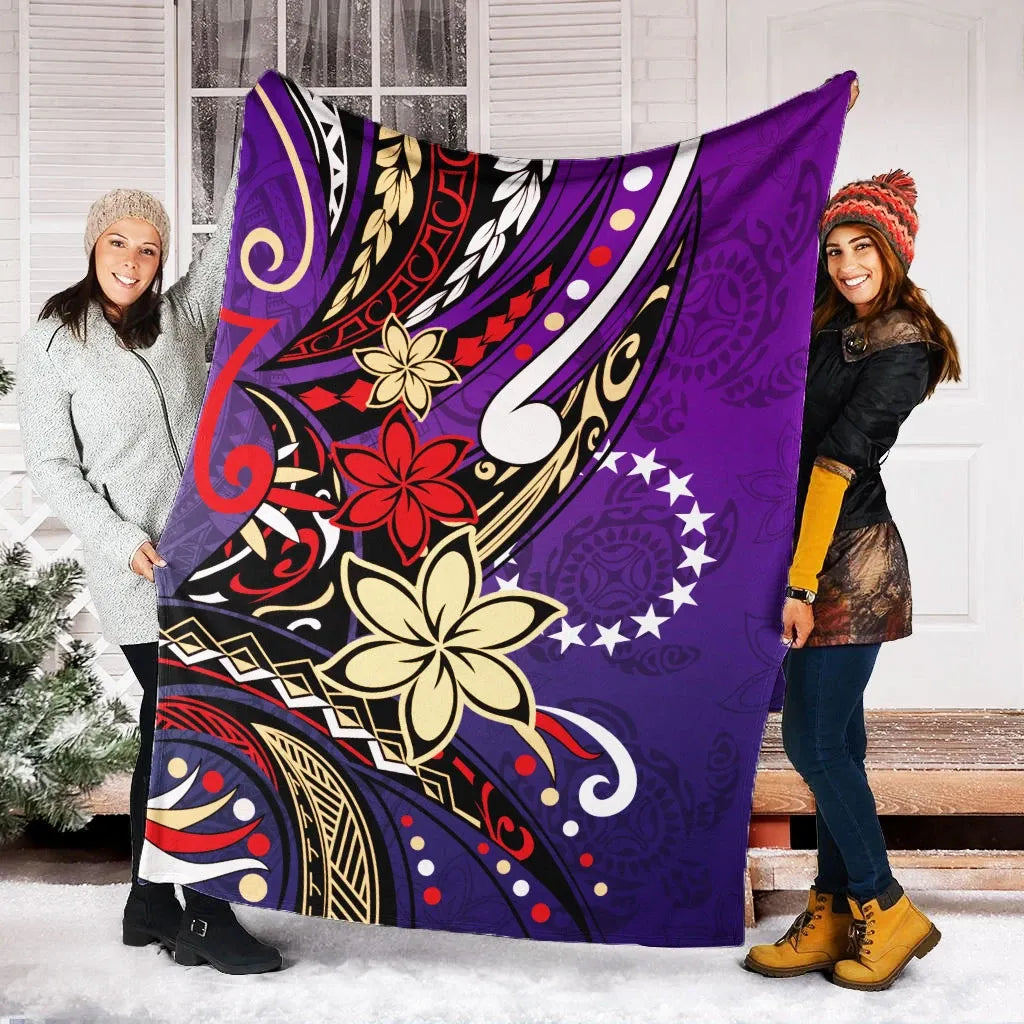 Cook Islands Premium Blanket - Tribal Flower With Special Turtles Purple Color-Myprintsy