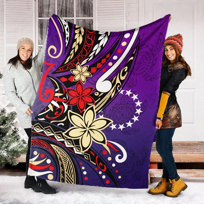 Cook Islands Premium Blanket - Tribal Flower With Special Turtles Purple Color-Myprintsy