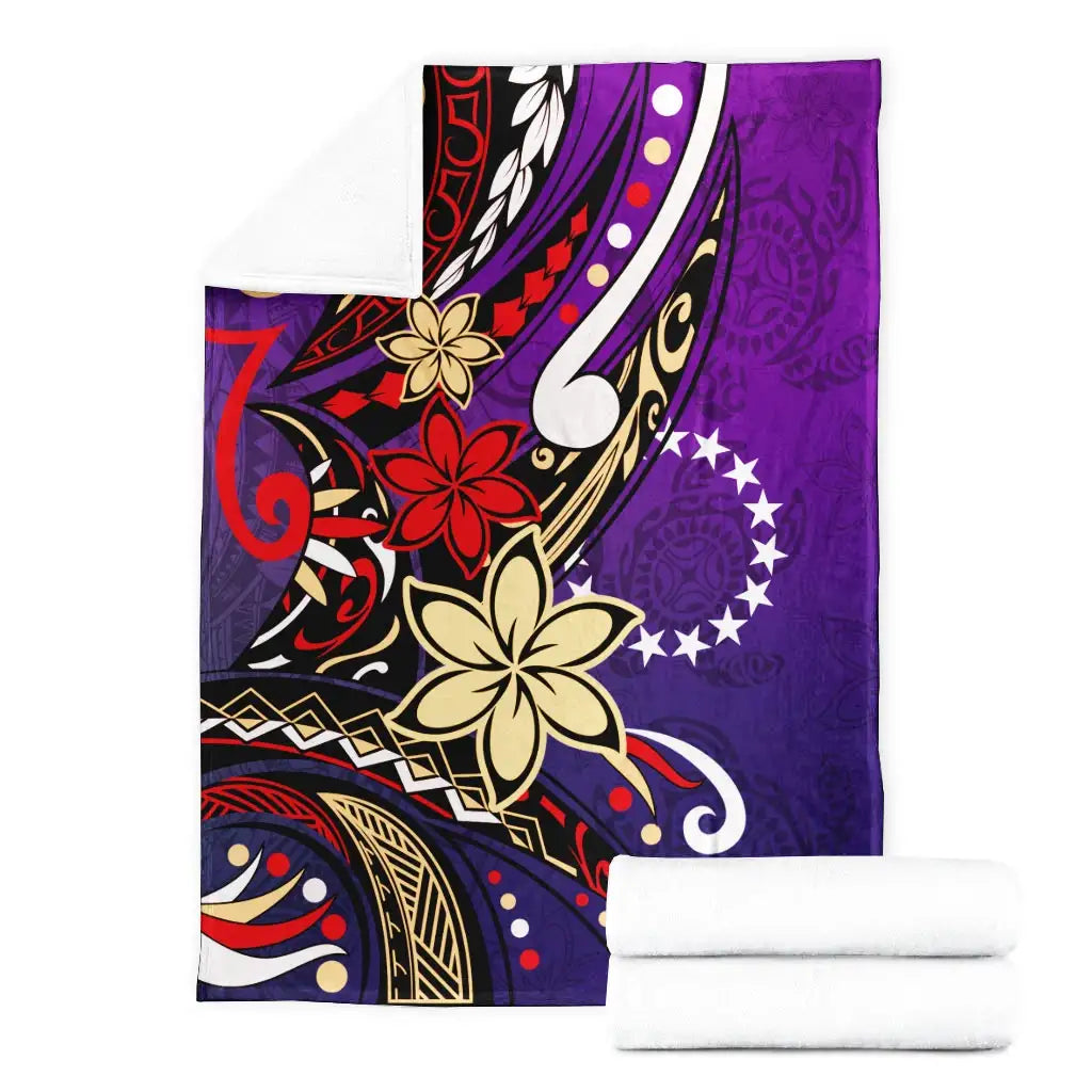 Cook Islands Premium Blanket - Tribal Flower With Special Turtles Purple Color-Myprintsy