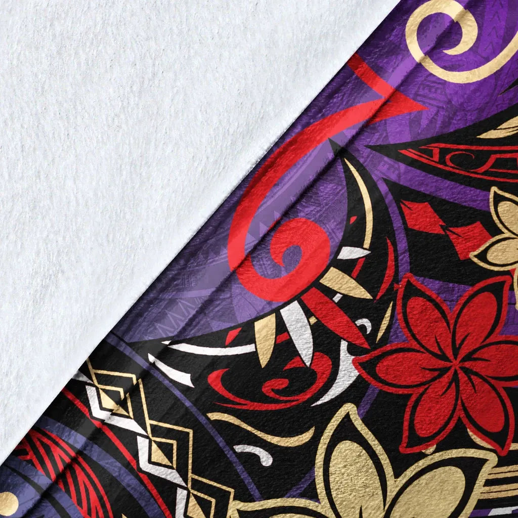 Cook Islands Premium Blanket - Tribal Flower With Special Turtles Purple Color-Myprintsy