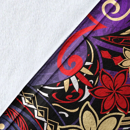 Cook Islands Premium Blanket - Tribal Flower With Special Turtles Purple Color-Myprintsy
