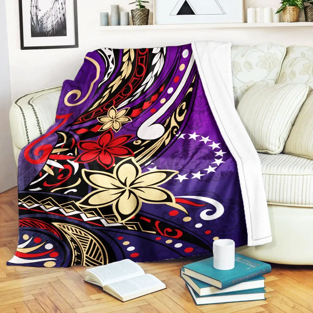 Cook Islands Premium Blanket - Tribal Flower With Special Turtles Purple Color-Myprintsy