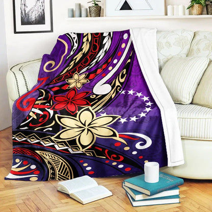 Cook Islands Premium Blanket - Tribal Flower With Special Turtles Purple Color-Myprintsy