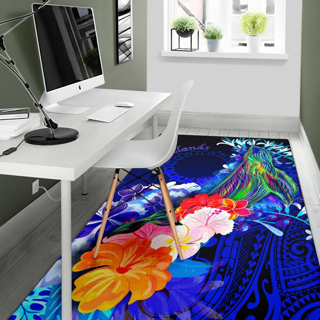 Cook Islandss Area Rug - Humpback Whale with Tropical Flowers (Blue)-Myprintsy