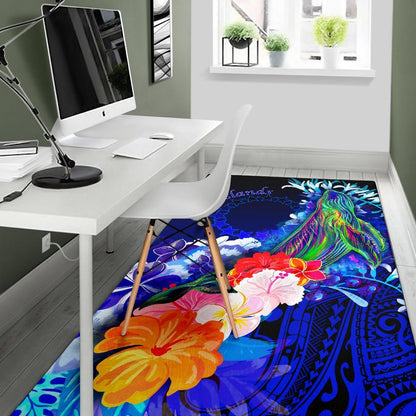 Cook Islandss Area Rug - Humpback Whale with Tropical Flowers (Blue)-Myprintsy