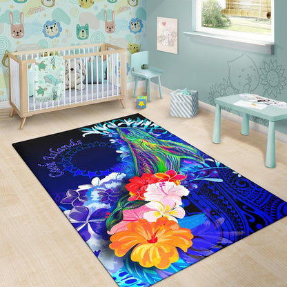 Cook Islandss Area Rug - Humpback Whale with Tropical Flowers (Blue)-Myprintsy