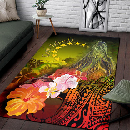 Cook Islandss Area Rug - Humpback Whale with Tropical Flowers (Yellow)-Myprintsy